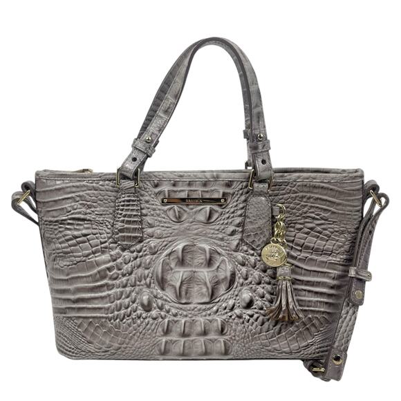 Brahmin Mini Asher Tote Satchel Bag Melbourne Gray Croc Embossed - Picture 1 of 13